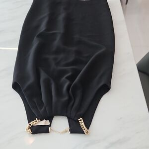 Michael Kors Black Mini Dress with Gold Chain Detail